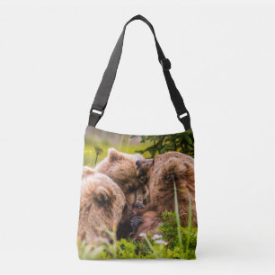 Mama bear nursing her two cubs, Lake Clark Nationa Crossbody Bag
