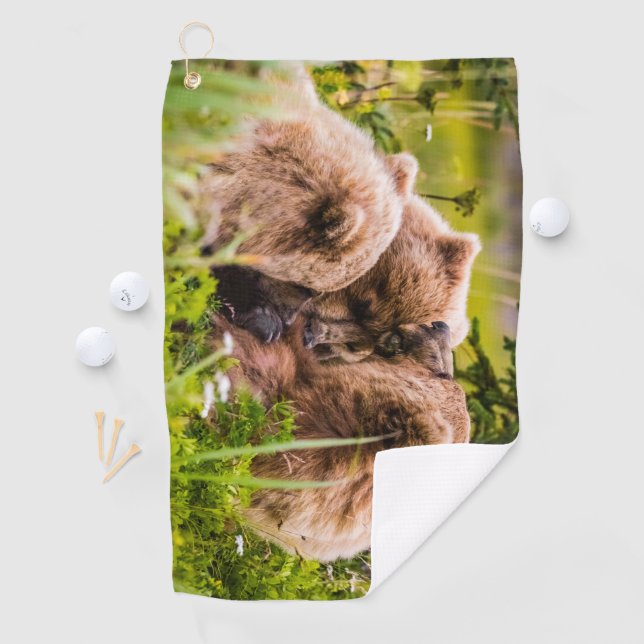 Mama bear nursing her two cubs, Lake Clark Nationa Golf Towel (InSitu)
