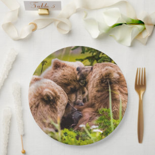 Mama bear nursing her two cubs, Lake Clark Nationa Paper Plate