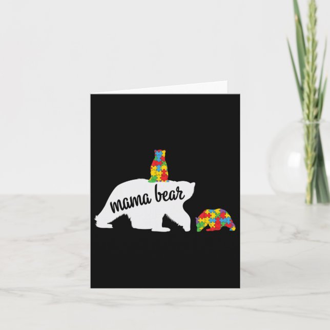 Mama Bear Of Two Warriors Autism Awareness  Card (Front)