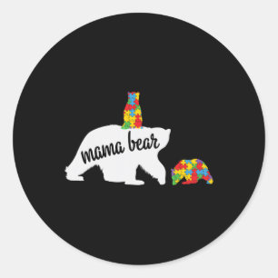 Mama Bear Of Two Warriors Autism Awareness Classic Round Sticker
