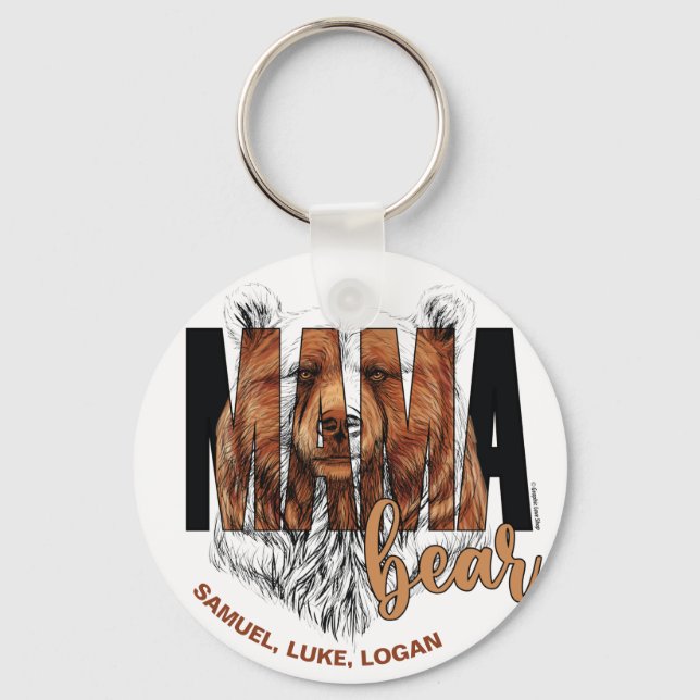 Mama Bear Personalised Names - © GraphicLoveShop Key Ring (Front)