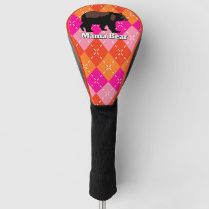 Mama Bear Personalized Preppy Pink Orange Argyle Golf Head Cover
