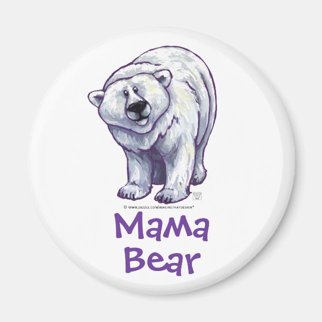 Mama Bear Polar Bear Round Magnet (Front)