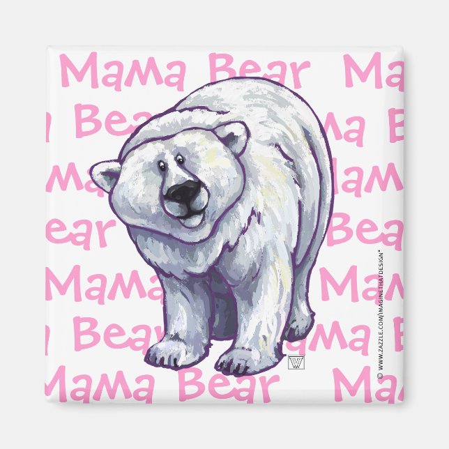 Mama Bear Polar Bear Square Magnet (Front)