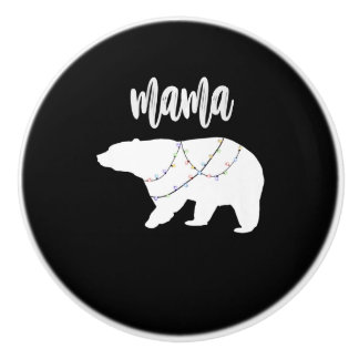 Mama Bear Polar Bear String Of Lights Christmas Ceramic Knob