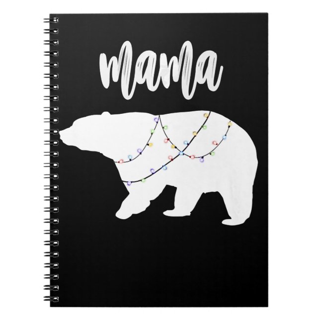 Mama Bear Polar Bear String Of Lights Christmas Notebook (Front)