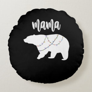 Mama Bear Polar Bear String Of Lights Christmas Round Cushion