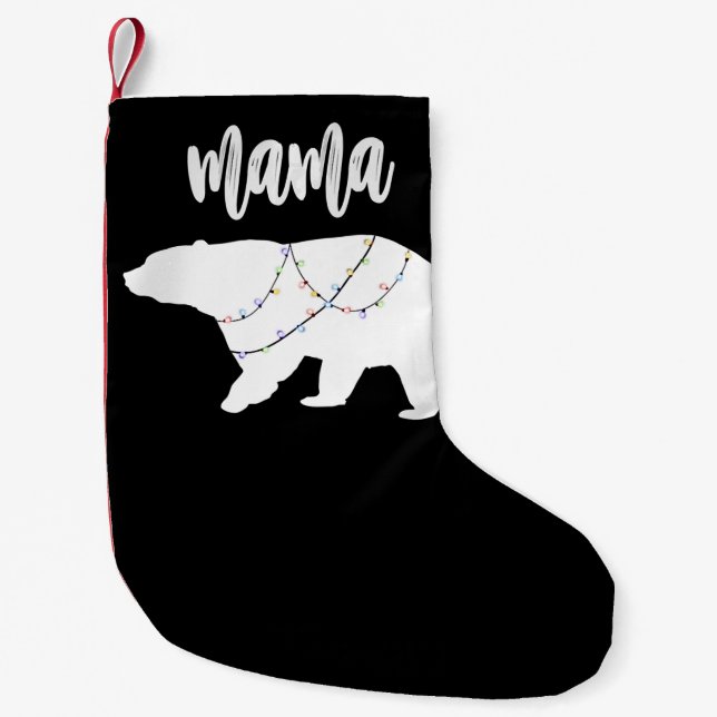 Mama Bear Polar Bear String Of Lights Christmas Small Christmas Stocking (Front)