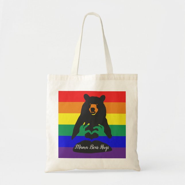 Mama bear rainbow hugs tote bag (Front)