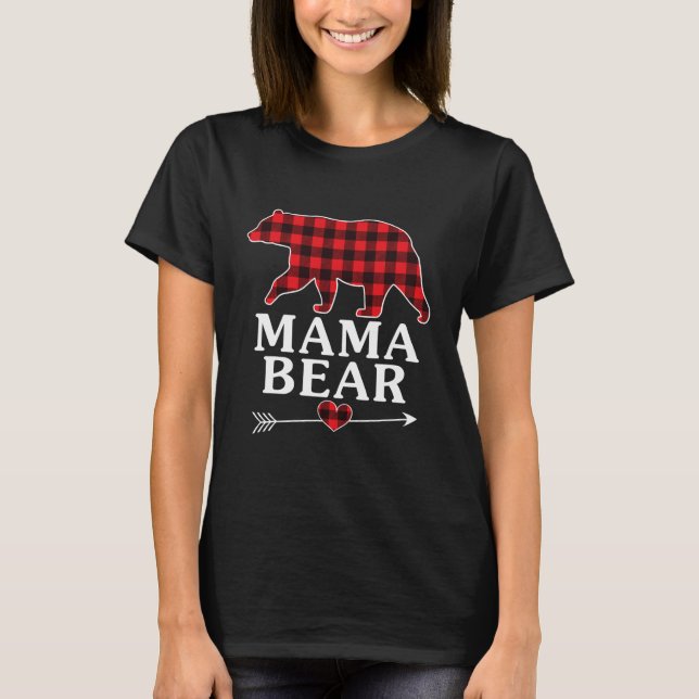Mama Bear Red Plaid Christmas Pajama T-Shirt (Front)