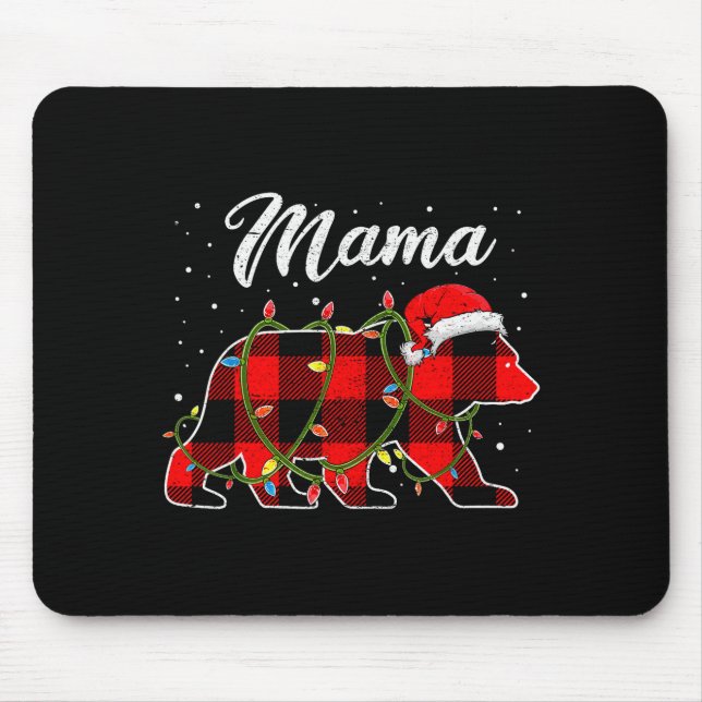 Mama Bear Shirt, Red Buffalo Plaid Mum Bear Pajama Mouse Pad (Front)
