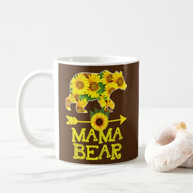 Mama Bear Sunflower Mother Father Gifts  Coffee Mug (With Donut)