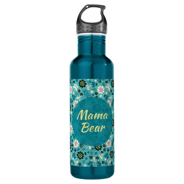 Mama Bear Teal Water Bottle (Front)