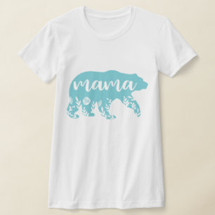 Mama Bear Turquoise Flowers T-Shirt
