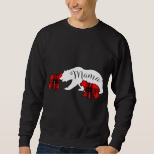 Mama Bear Two Cubs Red Plaid Mum Christmas Pajama  Sweatshirt