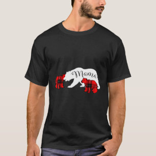 Mama Bear Two Cubs Red Plaid Mum Christmas Pajama  T-Shirt