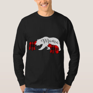 Mama Bear Two Cubs Red Plaid Mum Christmas Pajama  T-Shirt
