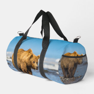Mama bear watching her two kids duffle bag