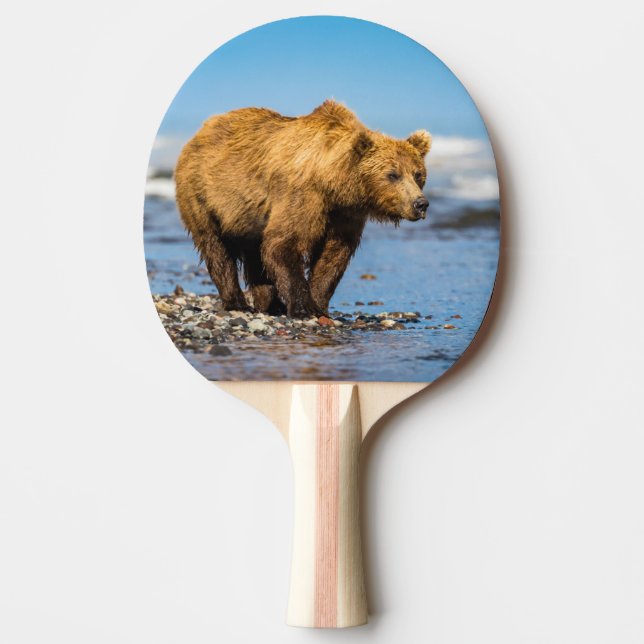 Mama bear watching her two kids ping pong paddle (Front)