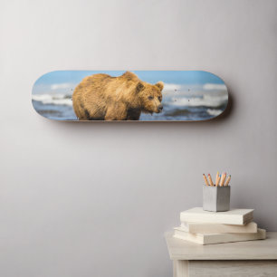 Mama bear watching her two kids skateboard