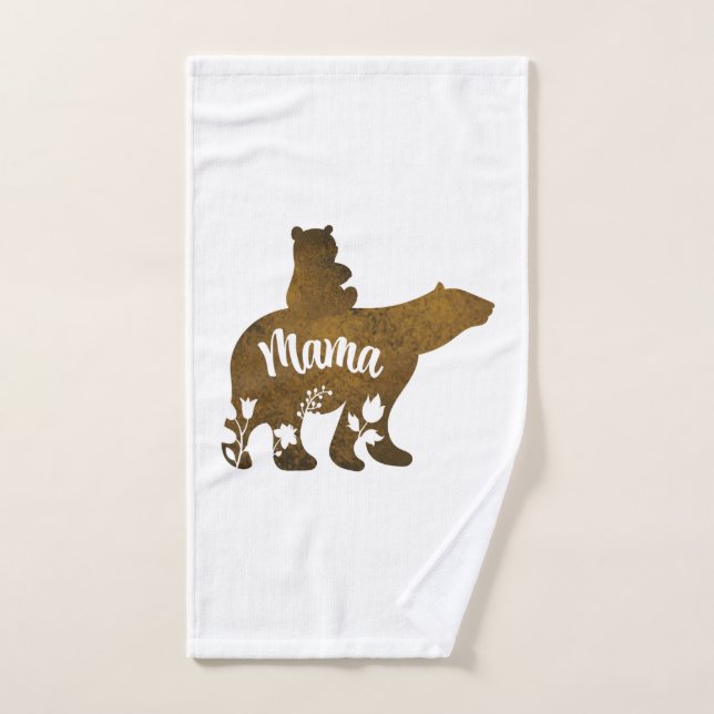 Mama Bear With 1 Cub Riding On Mama's Back Bath Towel Set (Hand Towel)