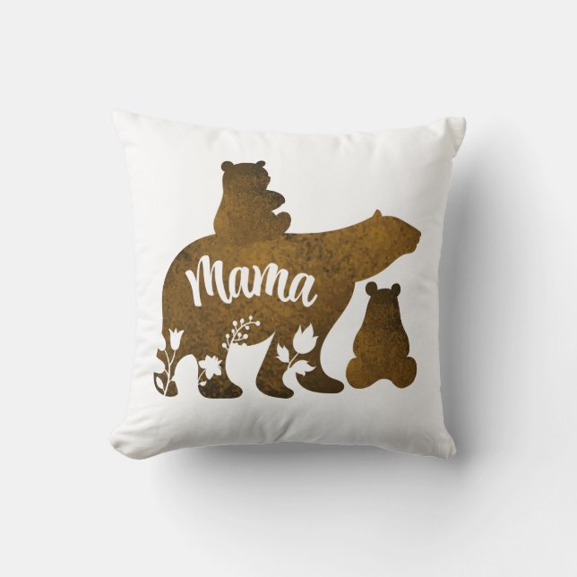 Mama Bear With 2 Cubs Mum of Two Cushion (Front)