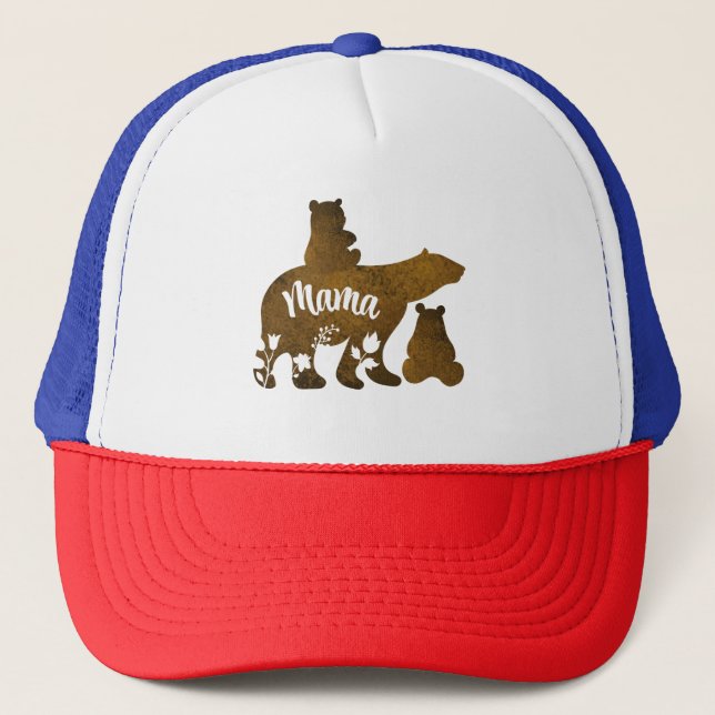 Mama Bear With 2 Cubs Mum of Two Trucker Hat (Front)