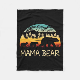 Mama bear with 2 cubs retro mountains mother's day fleece blanket