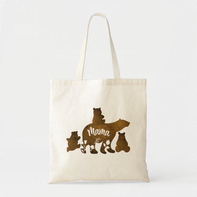 Mama Bear With 3 Baby Bear Cubs Following Mama Tote Bag (Front)