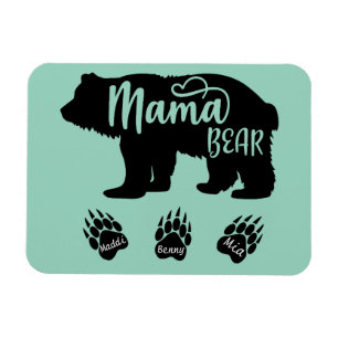 Mama Bear with 3 paw prints(personalised names) Magnet
