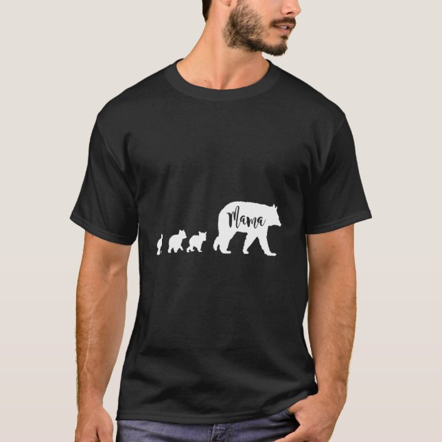 Mama Bear With 3 Three Cubs Mum Mother Fun T-Shirt (Front)