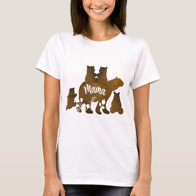 Mama Bear With 4 Cubs Mum of Four Children Gift T-Shirt (Front)