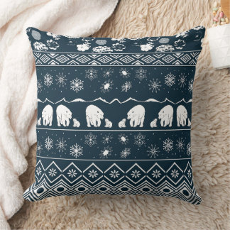 Mama  Bear with Baby Bear Pattern in Blue-green Cushion