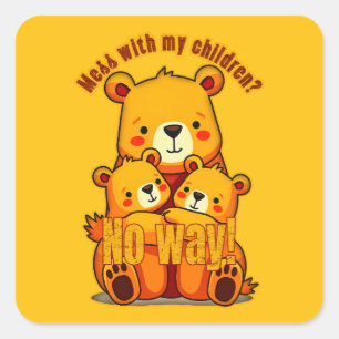 Mama Bear with My Cubs – Cute Family Bear Art Square Sticker