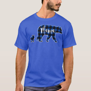 Mama Bear with One 1 Cub Black Blue Buffalo Check  T-Shirt