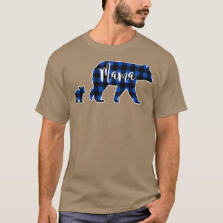 Mama Bear with One 1 Cub Black Blue Buffalo Check T-Shirt