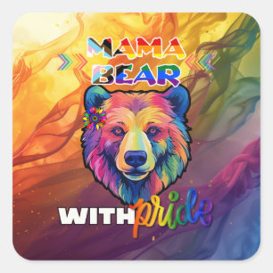 Mama Bear with Pride Tee - LGBTQ+ Pride Month Square Sticker