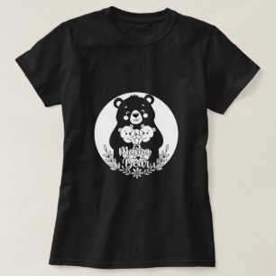 Mama Bear with Two Cubs Heart Line Art Design T-Shirt