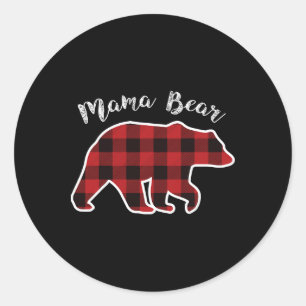 Mama Bear Women Red Plaid Christmas Pajama Family Classic Round Sticker