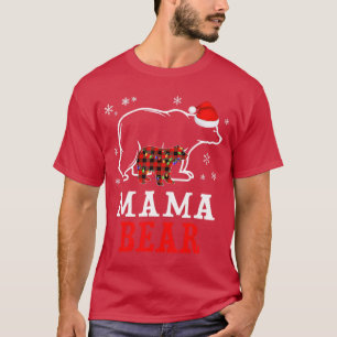 MAMA BEAR  Women Red Plaid Christmas Pajama Family T-Shirt