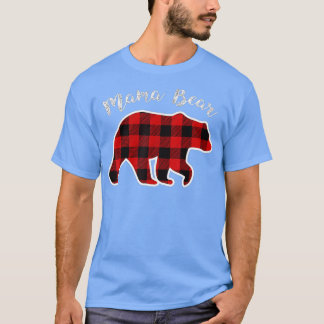 MAMA BEAR Women Red Plaid Christmas Pajama Family  T-Shirt