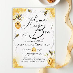 Mama Bee Summer Watercolor Elegant Baby Shower Invitation