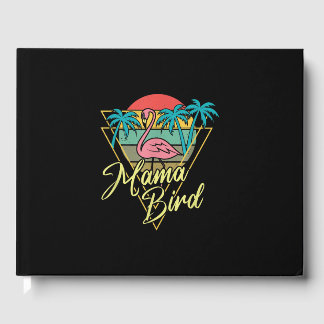 Mama Bird Flamingo Sunset Palm Tree Beach 80s Guest Book