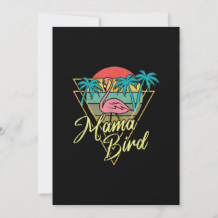 Mama Bird Flamingo Sunset Palm Tree Beach 80s Invitation