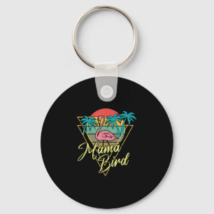 Mama Bird Flamingo Sunset Palm Tree Beach 80s Key Ring
