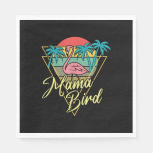 Mama Bird Flamingo Sunset Palm Tree Beach 80s Napkin