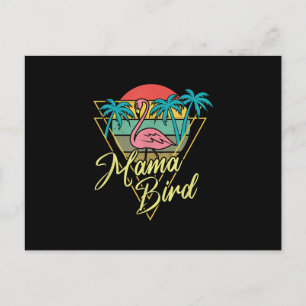 Mama Bird Flamingo Sunset Palm Tree Beach 80s Postcard
