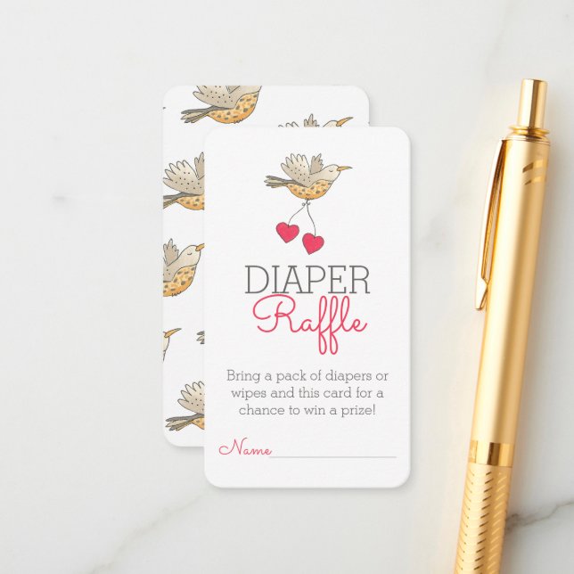 Mama Bird Flying with Hearts Diaper Raffle Enclosure Card (Front/Back In Situ)