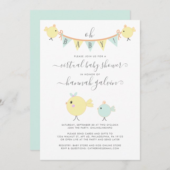 Mama Bird Little Chick Virtual Baby Shower Invitation (Front/Back)